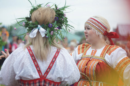 Russia. Sverdlovsk region. Koltashi village. June 18, 2022 Full-color editorial photo. Ural Ethnic Festival named after Danila Zverev.のeditorial素材