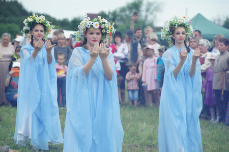 Russia. Sverdlovsk region. Koltashi village. June 18, 2022 Full-color editorial photo. Ural Ethnic Festival named after Danila Zverev.のeditorial素材