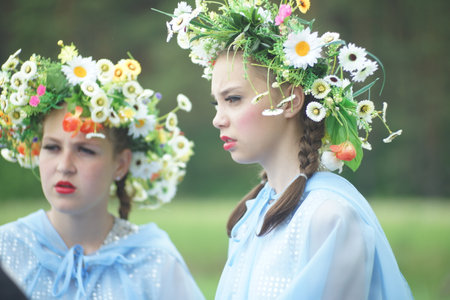 Russia. Sverdlovsk region. Koltashi village. June 18, 2022 Full-color editorial photo. Ural Ethnic Festival named after Danila Zverev.のeditorial素材