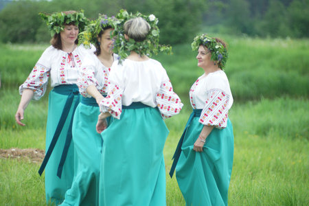 Russia. Sverdlovsk region. Koltashi village. June 18, 2022 Full-color editorial photo. Ural Ethnic Festival named after Danila Zverev.のeditorial素材