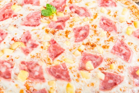 Big pizza with ham and pineapple. Macroの写真素材