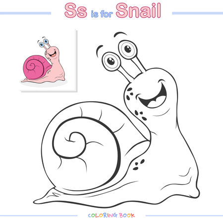 coloring page animal Snail cartoon. vector, ready to use, ready to print, easy to edit. fun coloring with animal alphabet letter. cartoon look, basic, level 1.のイラスト素材