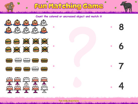 Count the colored or uncrossed objects part Three. Ready to print, ready to use, easy to edit, vector. Educational game for children. fun activities for kids to play and learn.のイラスト素材