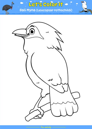 Lets color it Bali Myna Bird. Educational game for children. fun activities for kids to play and learn.のイラスト素材