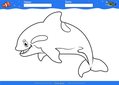 Coloring page with cute cartoon. Coloring page Orca. Educational game for children. fun activities for kids to play and learn.のイラスト素材