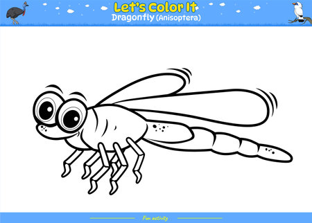 Lets color it. Coloring page with cute cartoon. Coloring page Dragonfly. Educational game for children. fun activities for kids to play and learn.のイラスト素材