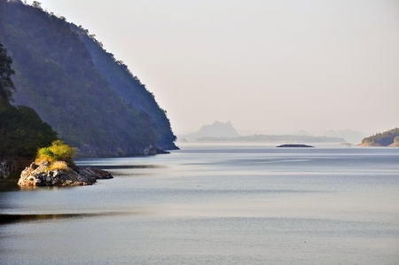 wachiralongkorn dam in kanchanaburi thailand の写真素材