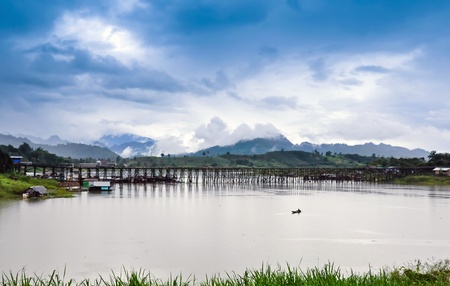 A wood bridge at sangkhaburiの写真素材