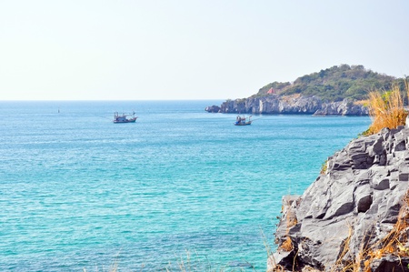 wooden fishing boat in the sea の写真素材