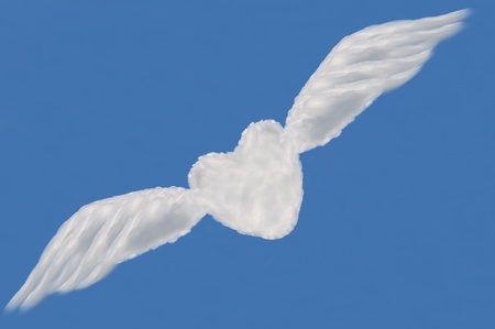 heart cloud shape with wing  on blue sky ,freedom heart 
