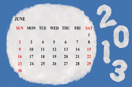 2013 calendar  made form cloud  with blue sky backgroundの写真素材