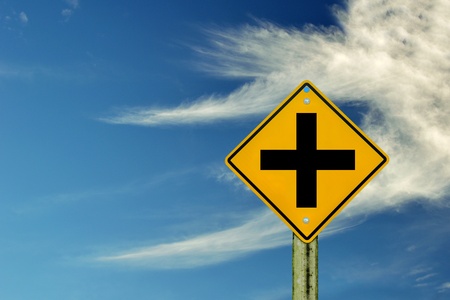 road sign on sky background,junction sign,intersection, crossroad の写真素材