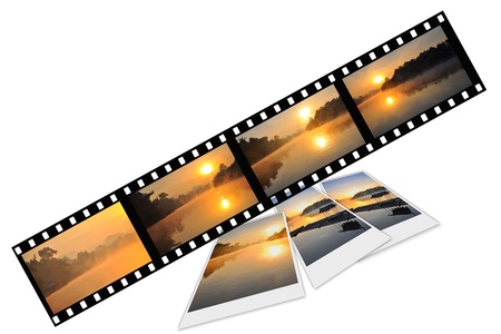 Natural photo with film strip isolated on white backgroundの写真素材