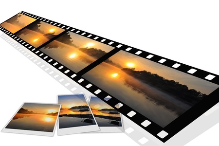 Natural photo with film strip isolated on white backgroundの写真素材