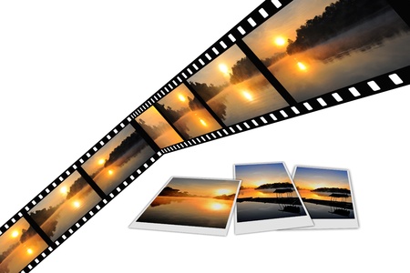 Natural photo with film strip isolated on white backgroundの写真素材