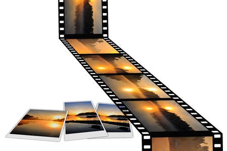 Natural photo with film strip isolated on white backgroundの写真素材
