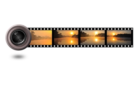 Nature photo with film strip isolated on white backgroundの写真素材