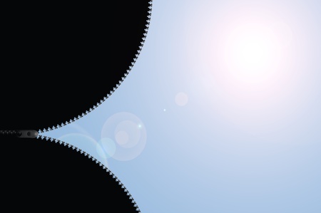 Zipper concept  white space on blue sky, blank space for your texts 