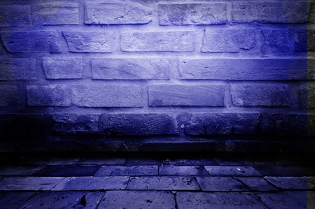 Empty old spacious room with stone grungy wall weathered dirty floor, vintage background texture of brickwall