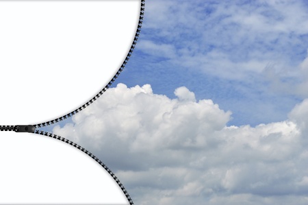 Zipper concept  white space on blue sky, blank space for your texts の写真素材
