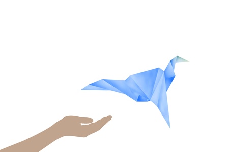 hand and paper birds on background,freedom symbol の写真素材