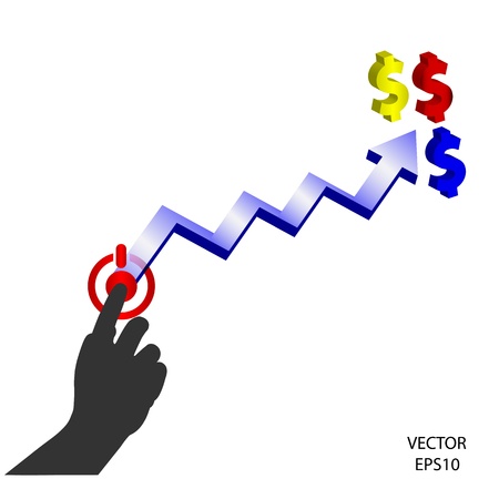 hand of business man pushing a button,hand sign with business button,business concept,business signのイラスト素材