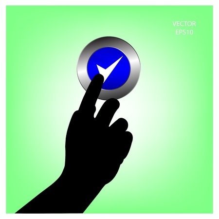 hand of business man pushing a button,hand sign with business button,business concept,business signのイラスト素材