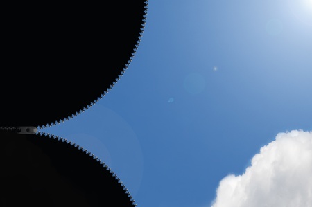 Zipper concept  white space on blue sky, blank space for your texts の写真素材