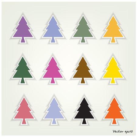 set of colorful pine trees sign , happy holiday ,vector illustration.のイラスト素材