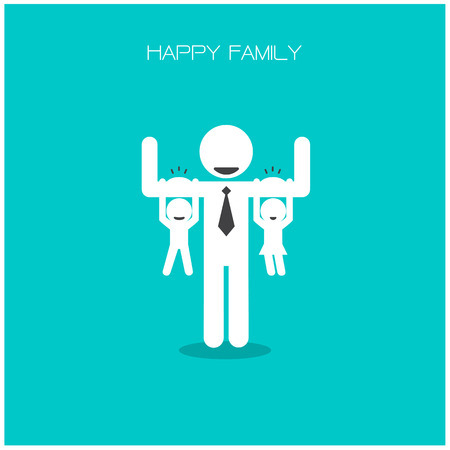 happy family having fun,daughter and son hang on daddy 's arms,father 's day concept,happy father 's day background.vector illustrationのイラスト素材