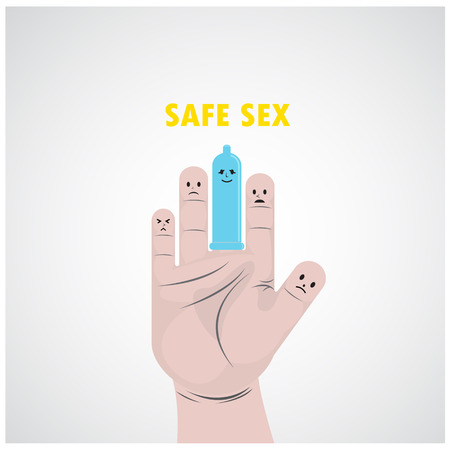 Condom safe sex and hand sign  Vector illustrationのイラスト素材