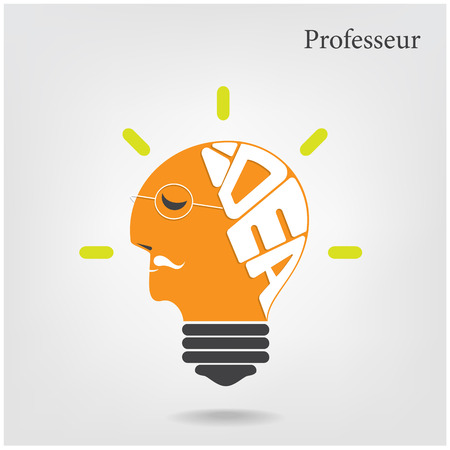 Professeur or old scientist sign.Creative light bulb and education or business idea concepts .Vector illustration.のイラスト素材