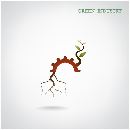 Green industry concept. Small plant and gear symbol, business and green idea, education concept. Vector illustration.のイラスト素材
