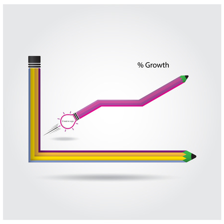 The pencils and graph increase on background, business sign. vector illustrationのイラスト素材