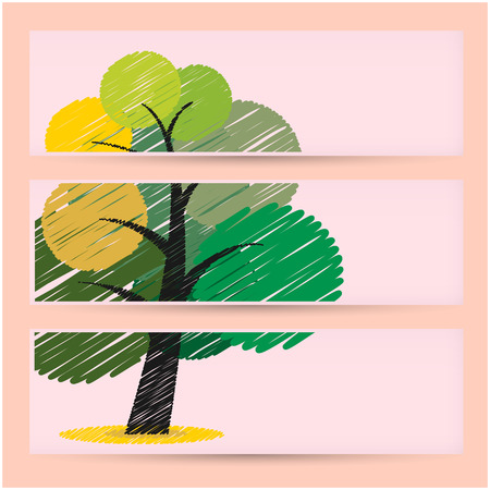 Creative scribble tree banners concept. のイラスト素材