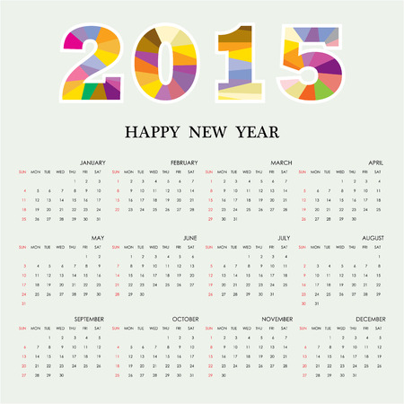 Calendar 2015 design template week starts Sunday. Vector illustration.のイラスト素材