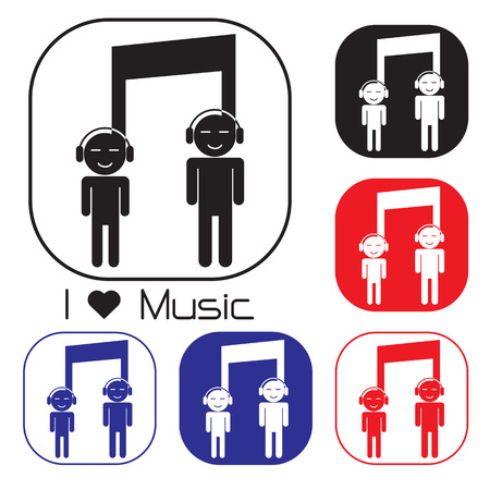 Creative music note sign icon and silhouette people symbol . Musical symbol. Vector illustrationのイラスト素材