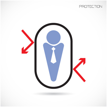Businessman and protection sign design vector template. Business and protection idea. Vector illustrationのイラスト素材
