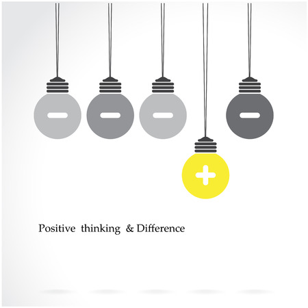 creative light bulb symbol with positive thinking and difference concept, business idea. Vector illustrationのイラスト素材