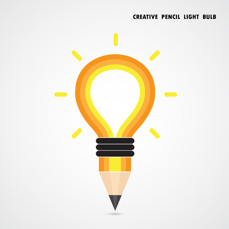 Pencil and light bulb on background. Education concept. Vector illustrationのイラスト素材