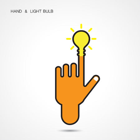 Creative light bulb and hand icon abstract  design vector template. Corporate business creative  symbol. Vector illustrationのイラスト素材