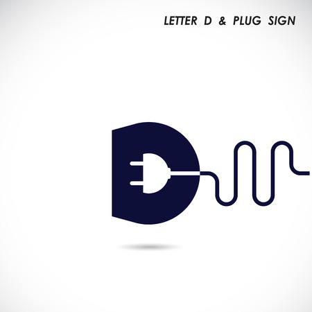 Creative letter D icon abstract logo design vector template with electrical plug symbol. Corporate business creative logotype symbol. Vector illustrationのイラスト素材