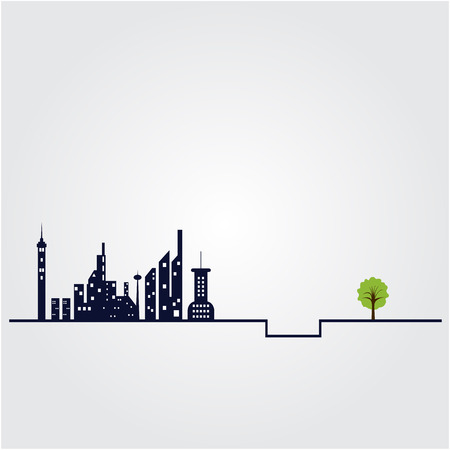 Small tree and the building witch city landscape background. Green concept. Flat design modern vector illustrationのイラスト素材