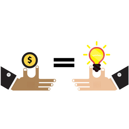 Businessman hand with creative light bulb sign and business idea concept,business design elements. Flat Design Vector illustrationのイラスト素材