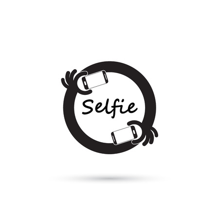 Taking selfie portrait photo on smart phone concept icon. Selfie concept design element. Vector illustrationのイラスト素材