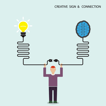 Businessman, finance and creative light bulb brain symbol, knowledge connection concept. Business and education connection concept. Vector illustrationのイラスト素材