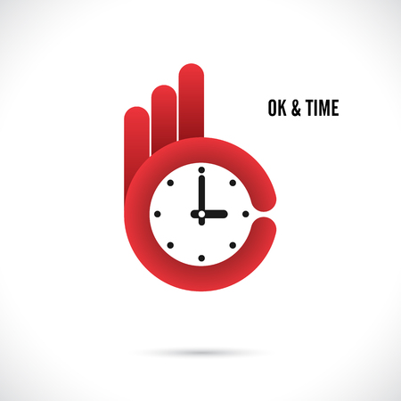 Creative hand and clock shape abstract logo design.Hand Ok symbol icon.Corporate business creative logotype symbol.Vector illustrationのイラスト素材