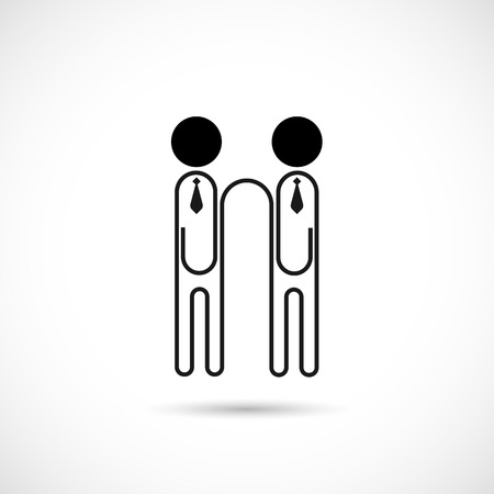Businessman and paper clip logo design vector template.Team,partners,friends or partnership logotype.Together union symbol of friendship.Business teamwork cooperation icon.Vector illustrationのイラスト素材