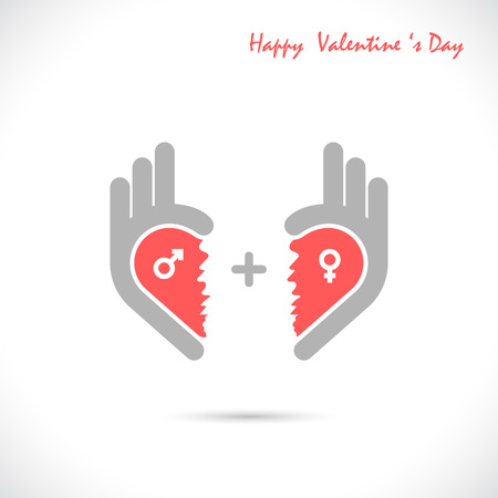 Creative hand and heart shape abstract logo design.Hand Ok symbol icon.Happy Valentines day symbol.のイラスト素材