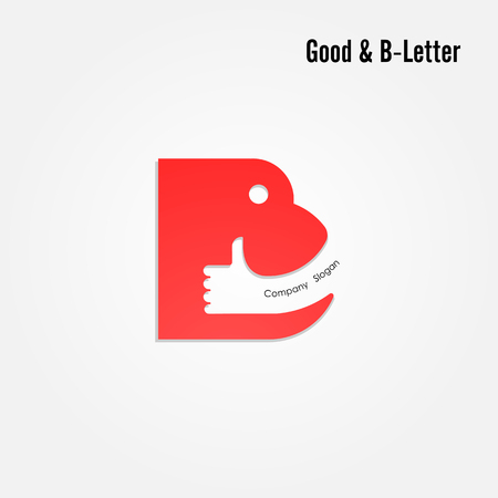 Good sign and B- letter icon abstract logo design.Hand symbol and B- letter alphabet vector design.Business and education creative logotype symbol.Vector illustrationのイラスト素材